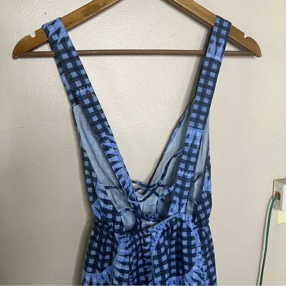 Urban Outfitters UO Blue Criss Cross Plaid Sunburst Mini Dress M Cottagecore - Picture 6 of 8